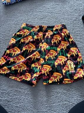 Baseball Lifestyle Kids Black Pizza-Print Shorts